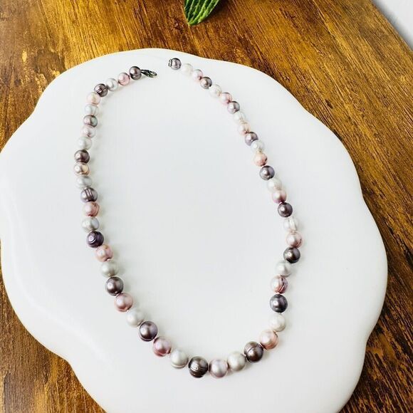 WW 925 Baroque Potato Freshwater Pearl Necklace White Pink Shades Sterling 4577 - Picture 2 of 15